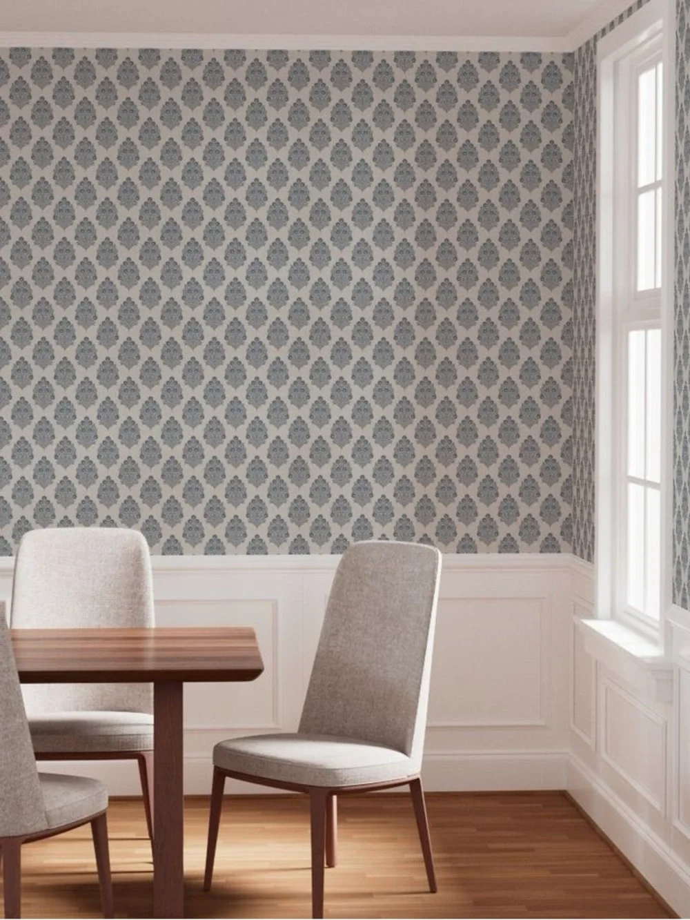 Peel & Stick Wallpaper in Blue Grey & Linen Heritage Floral 2x9 Panels